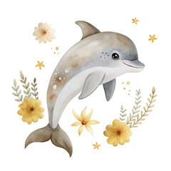 cute dolphin watercolor illustration for kids clothes and prints