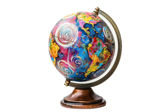 creative globe with colorful artistic design and decorative elements isolated on transparent background