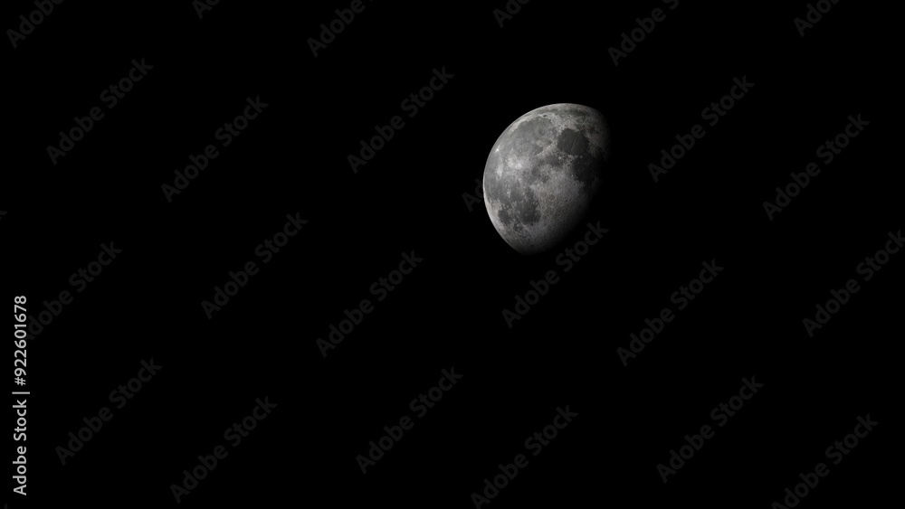 Wall mural 3d rendering of a realistic image of the moon in the background with high detail on black background