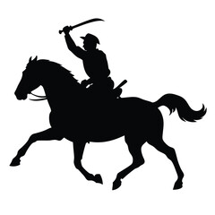 a cavalry soldier ride on horseback swinging blade weapon vector silhouette 