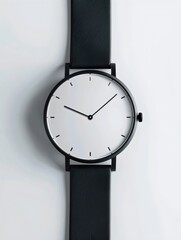 Minimalist Black Wristwatch on White Background. Generative AI