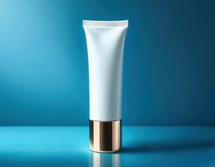 Elegant White Cosmetic Tube with Gold Cap Mockup showcasing skincare or beauty products with a high-end appeal.