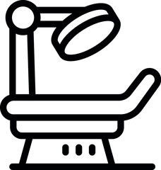 Linear icon of an examination table illuminated by a medical lamp in a medical clinic
