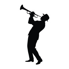 a male musician playing trumpet musical instrument vector silhouette isolated white background