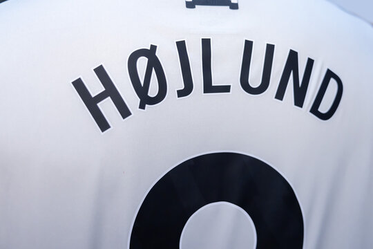 View of Rasmus Hojlund Name on Manchester United Jersey