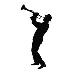 a male musician playing trumpet musical instrument vector silhouette isolated white background
