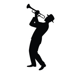 a musician playing saxophone music instrument. vector silhouette, black color silhouette 
