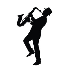 Naklejka premium a musician playing saxophone music instrument. vector silhouette, black color silhouette 