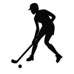 a woman hockey player vector silhouette, isolated white background 