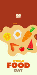 World Food Day. Vector banner illustration greeting every 16 october for healthy food and stop wasting food.