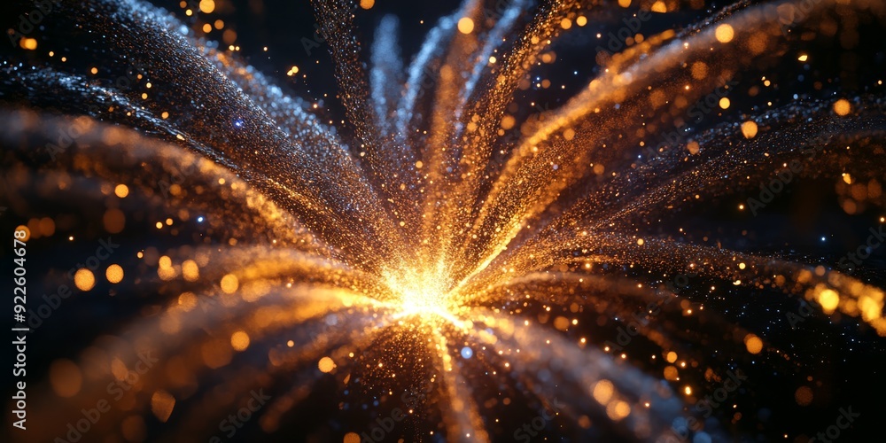 Poster a vibrant explosion of glowing particles in motion creates a mesmerizing and captivating visual effe