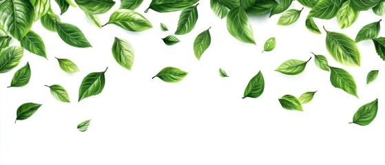 Obraz premium Green Leaves Falling on a White Background