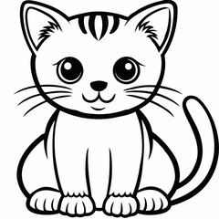 Obraz premium Black and White Cartoon Cat Illustration, Animal Art for Coloring Books