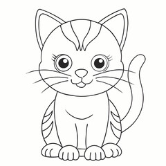 Obraz premium Black and White Cartoon Cat Illustration, Animal Art for Coloring Books
