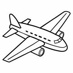 Fototapeta premium Black and White Airplane Outline Illustration, Aviation Concept with Copy Space