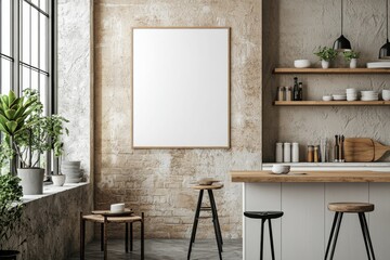 Minimalist Kitchen interior with Poster Mockup created with Generative AI