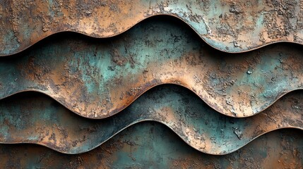 Wavy patterned metal texture with rust and patina on display