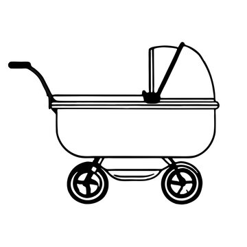 recommend clip art: Black and White Baby Stroller Outline Illustration, Parenthood Concept with Copy Space