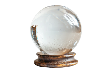 high-quality clear crystal sphere with dynamic light refraction isolated on transparent background