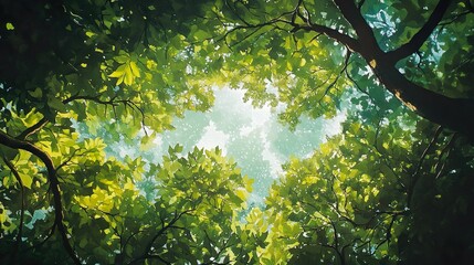 Abstract interpretation of a forest with intricate tree leaves wallpaper