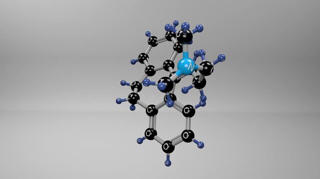 Amitriptyline molecule. Molecular structure of Elavil, antidepressant drug also used to treat chronic pain conditions such as fibromyalgia and migraine.