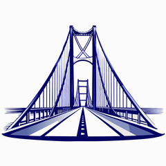Fototapeta premium Stylized suspension bridge illustration in blue tones