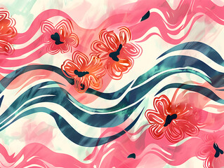 Abstract Floral Design with Vibrant Flowers and Fluid Background for Artistic and Modern Projects  