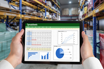 Spreadsheet document information financial startup concept. data and graphs in spreadsheet documents for online analysis project dashboard accounting digital snugly