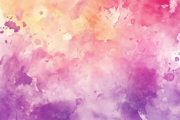 An abstract watercolor painting with vibrant splashes of pink, purple, and yellow creating a dreamy atmosphere.
