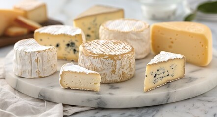 Variety of Cheeses Displayed on a Marble Serving Board