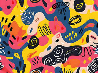 "Vibrant Abstract Expressionist Pattern with Dynamic Shapes and Bold Colors"