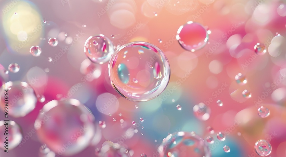 Poster delicate bubbles floating against a colorful abstract background