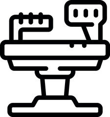 Line icon of an operating table, representing medical equipment found in a surgical setting