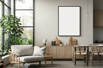 Minimalist Kitchen interior with Poster Mockup created with Generative AI