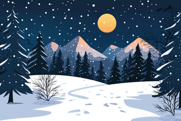 Fototapeta premium A snowy landscape with a moon in the sky