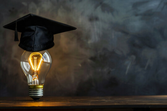 Bright Idea: Graduation Cap on Lightbulb Symbolizing Education, Innovation, and Intellectual Achievement