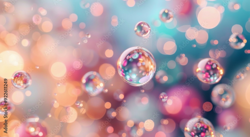 Poster floating bubbles and spheres in a vivid abstract background