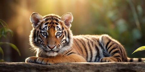 beautiful bengal tiger In Forest With Colorful Sun Ray In the Background