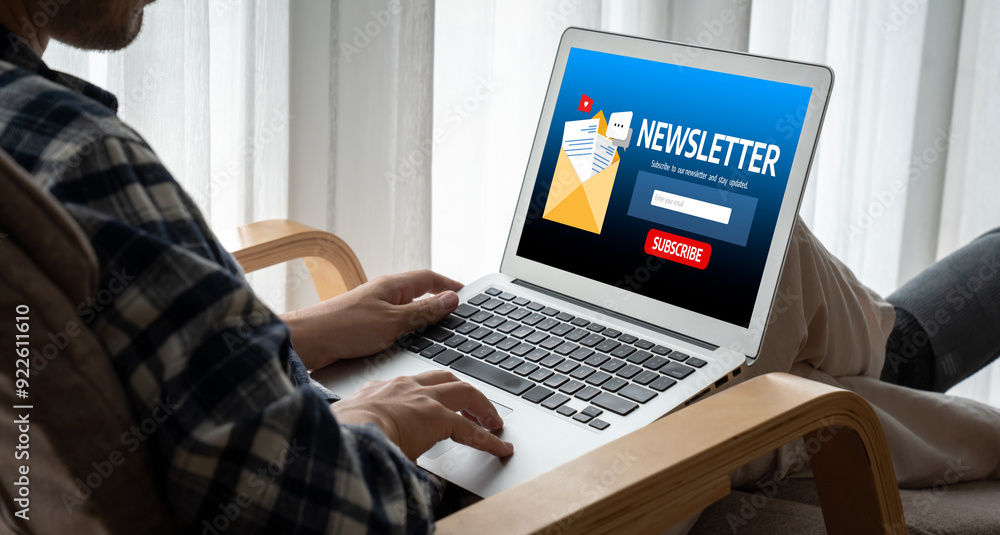 Poster newsletter signup page on computer for customer to subscribe snugly newsletter update information to