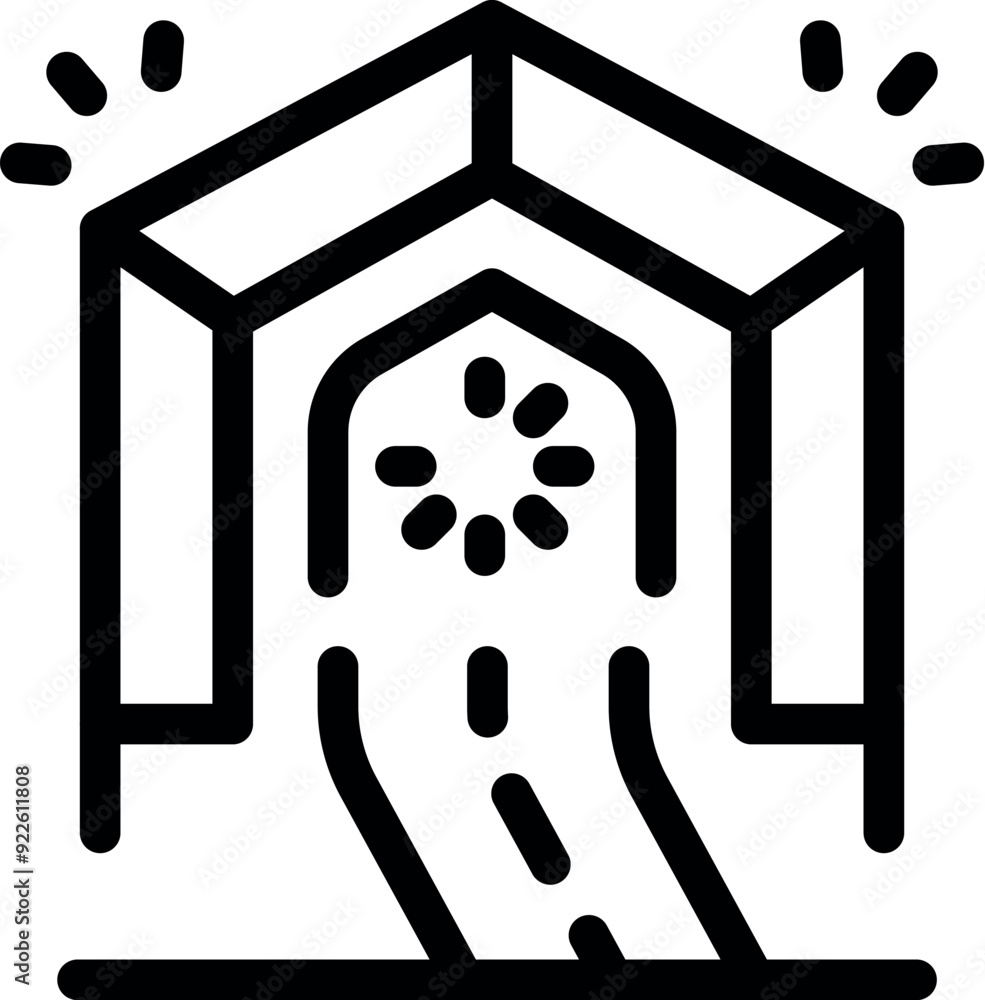 Poster winding road is leading to a narrow archway with a rotating loading symbol