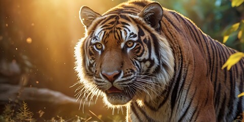 Obraz premium beautiful bengal tiger In Forest With Colorful Sun Ray In the Background