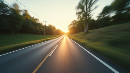 car driving on highway at sunset