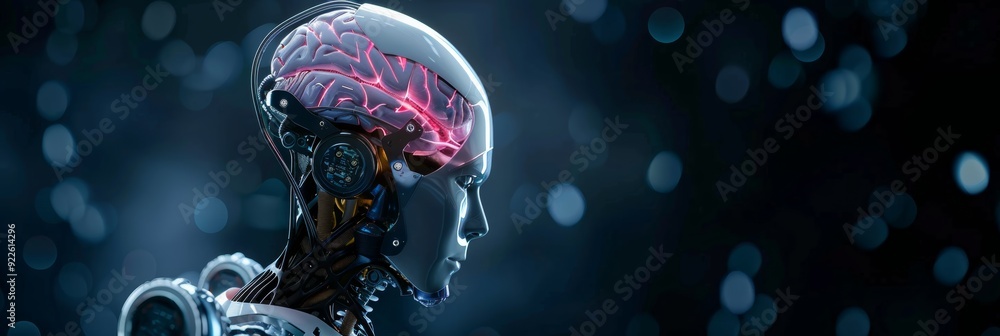 Aufkleber ai robot shown in profile with a dark background, ready for custom text and design