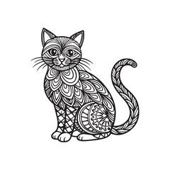 Cat coloring page mandala design