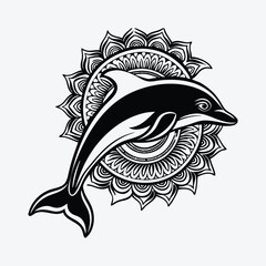 Dolphin coloring page mandala art design and line art vector design 
