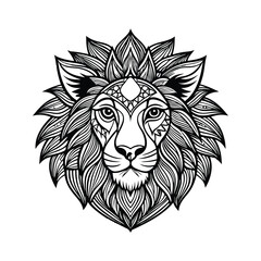 Lion head coloring page mandala art design 