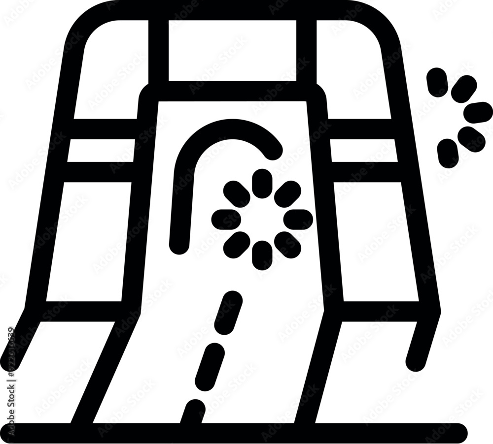 Poster line drawing of a child jumping on a trampoline with a safety net installed for protection
