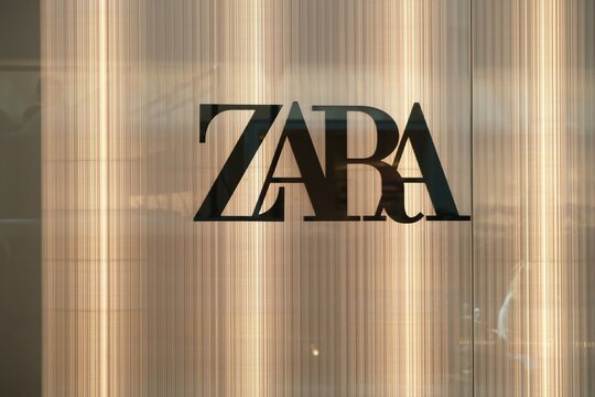 Gdansk, Poland - 14 August 2024: Zara logo on shop wall 