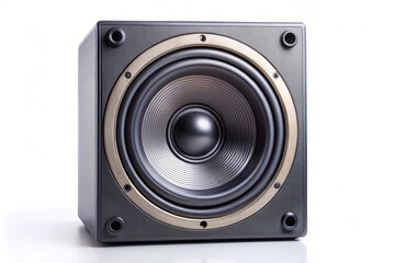 A powerful subwoofer speaker with a large driver and sleek design