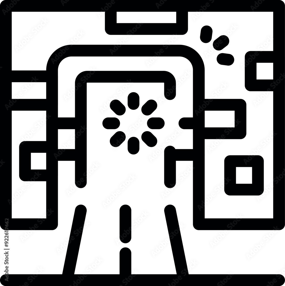 Poster gps navigation system is displaying a route with a loading icon, indicating that the system is proce